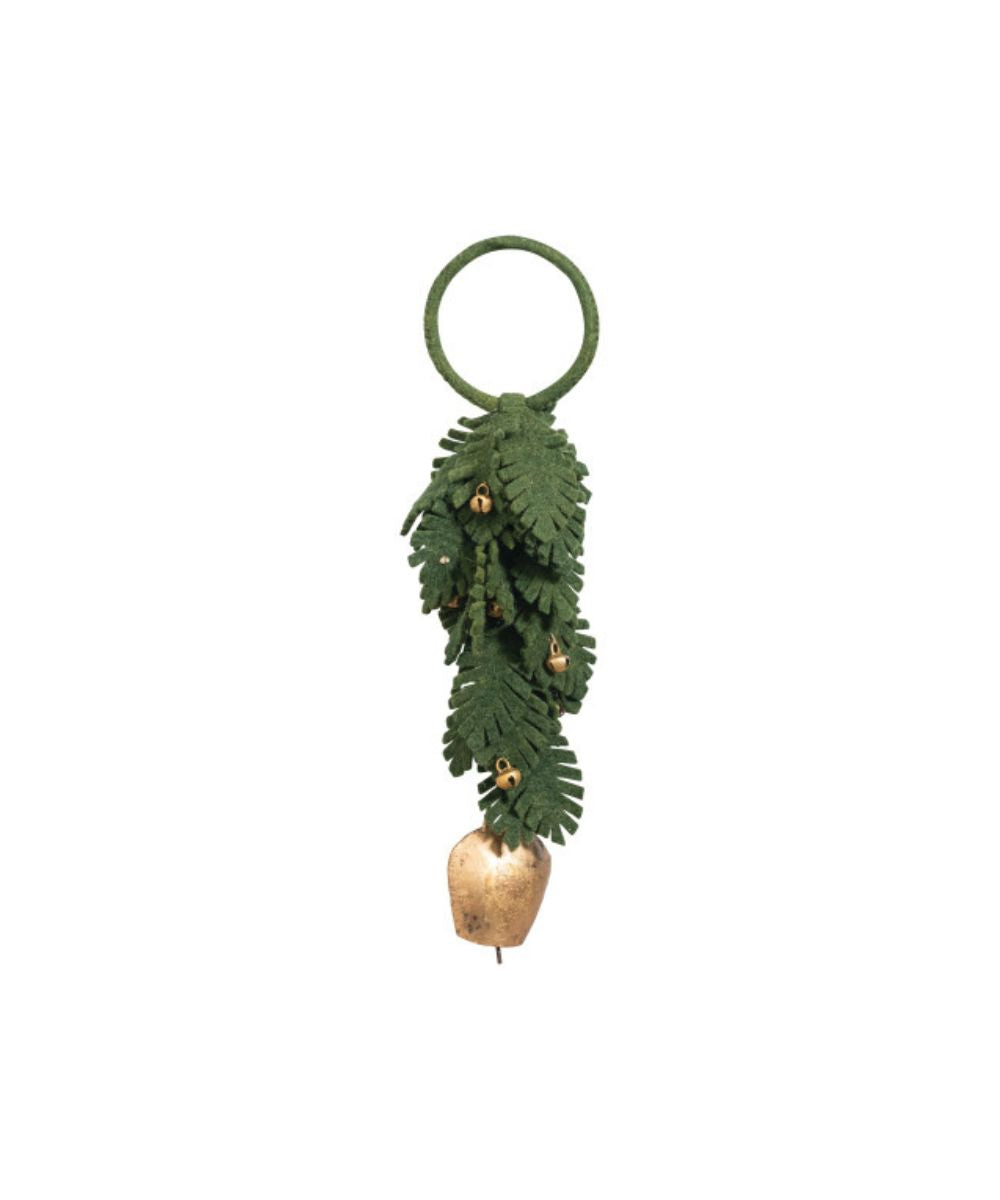 Festive Handmade Wool Leaf Bell Door Hanger