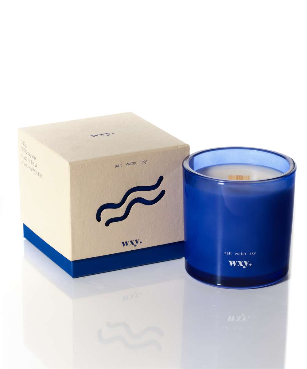 Wxy. Roam Salt. Water. Sky. Glass Candle