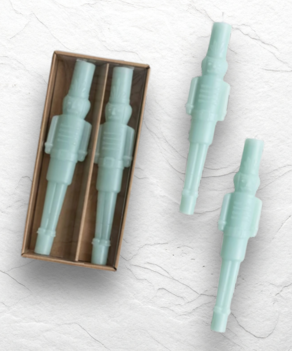 Set of 2 Mint Blue Nutcracker Shaped Taper Candles
