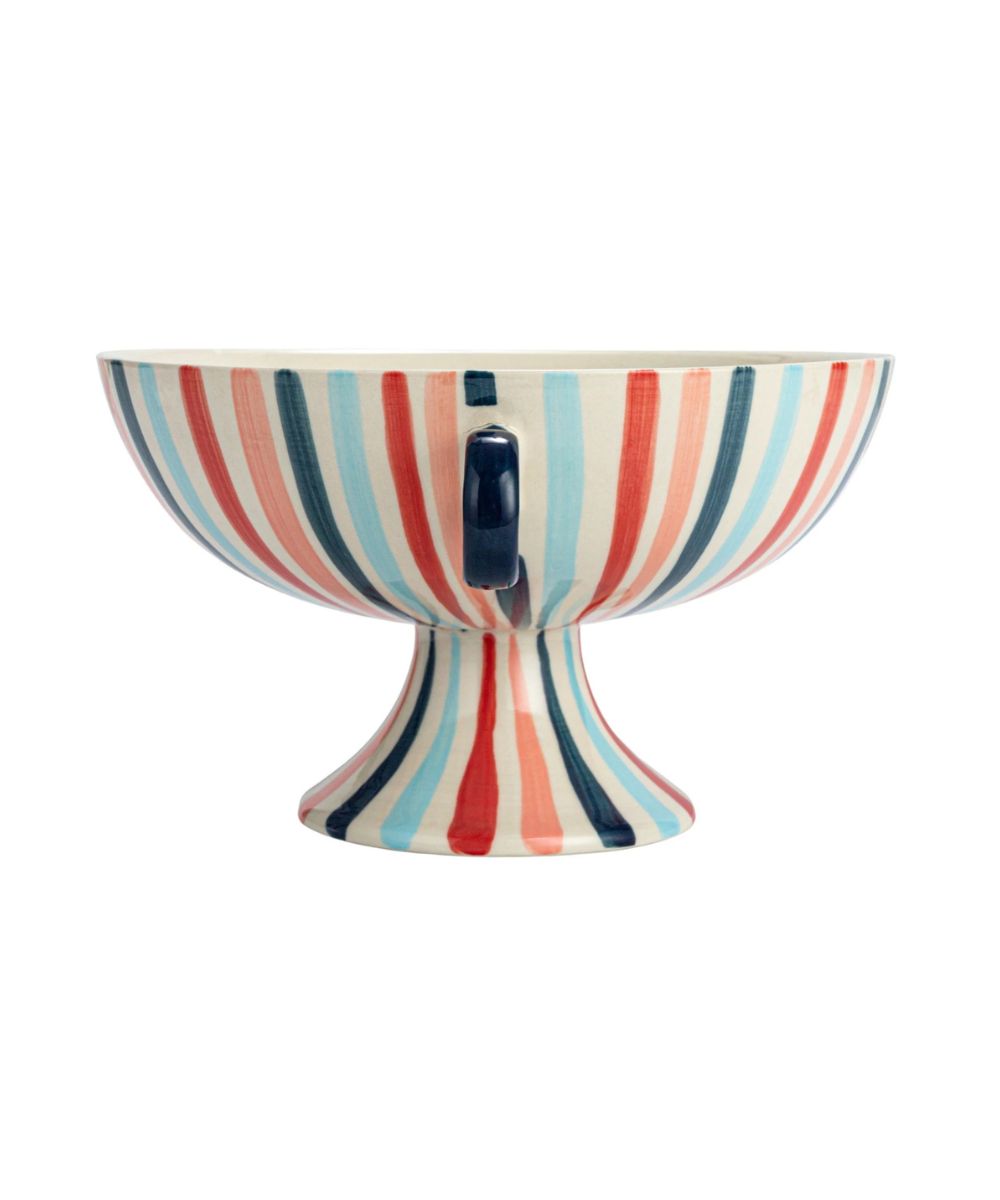 Decorative Hand-Painted Bowl with Stripes & Handles
