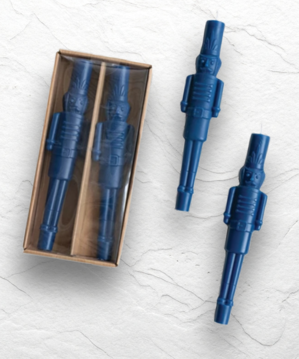 Set of 2 Navy Nutcracker Shaped Taper Candles