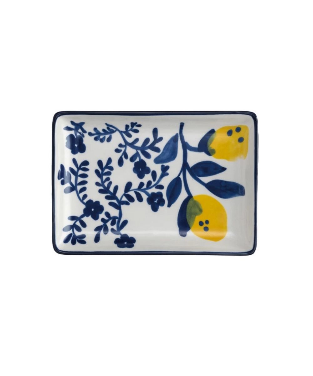 Hand-Painted Stoneware Dish with Lemons