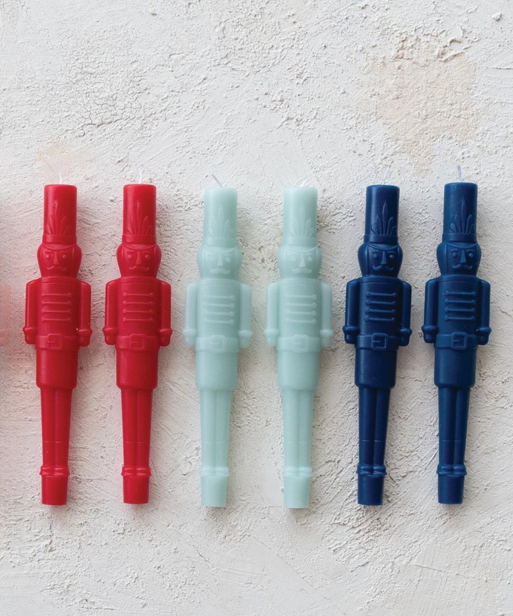 Set of 2 Mint Blue Nutcracker Shaped Taper Candles
