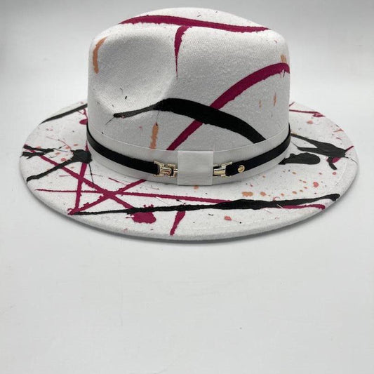 White fedora with pink and black hand paint