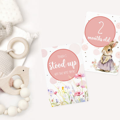 Happy Bunnies Baby Milestone Cards - Set of 30