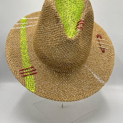 Natural straw hat with phosphoric green and res