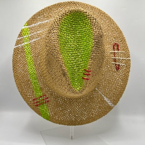 Natural straw hat with phosphoric green and res