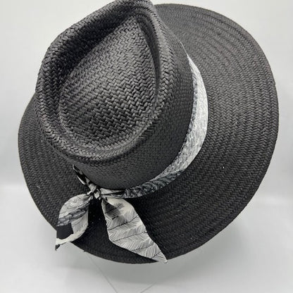 Natural straw black colour fedora with white and black scarf