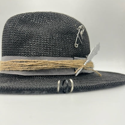 Unisex black straw beach hat