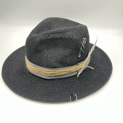 Unisex black straw beach hat