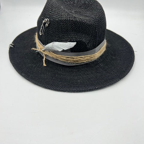 Unisex black straw beach hat