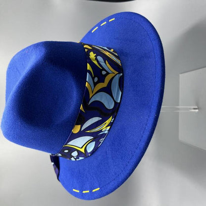 Blue fedora with yellow details