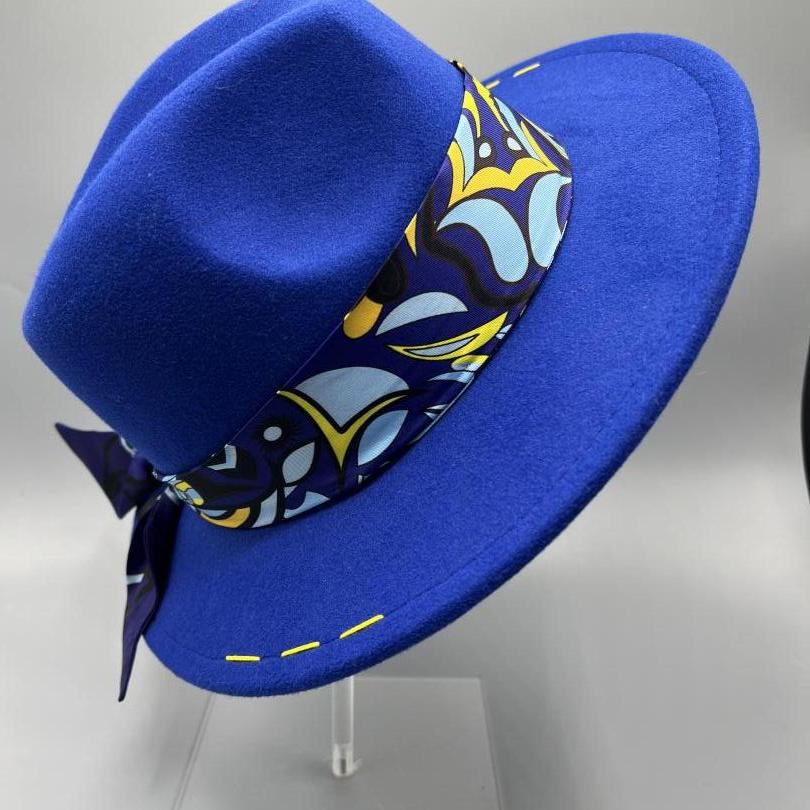 Blue fedora with yellow details