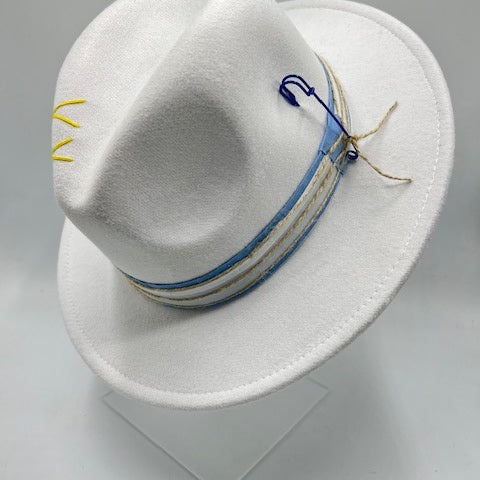 White fedora with baby blue details