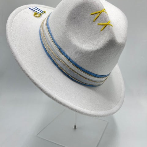 White fedora with baby blue details