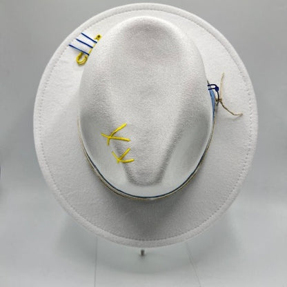 White fedora with baby blue details