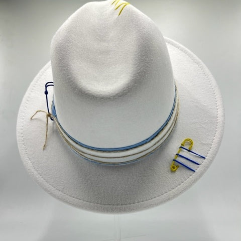 White fedora with baby blue details