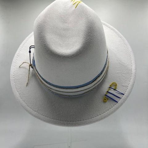 White fedora with baby blue details