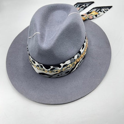 Grey fedora with gold details