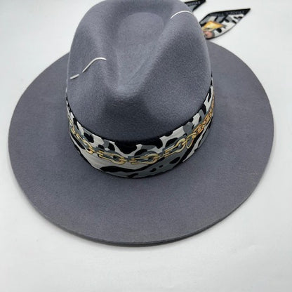 Grey fedora with gold details