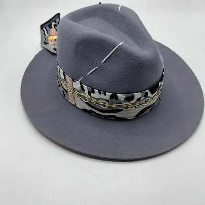 Grey fedora with gold details