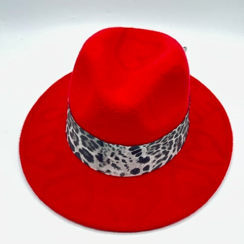 Red fedora with hearts