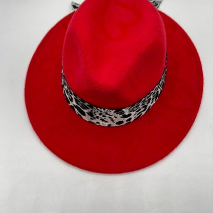 Red fedora with hearts