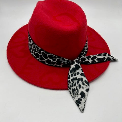 Red fedora with hearts