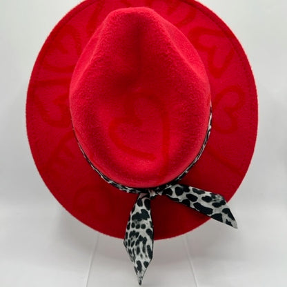 Red fedora with hearts