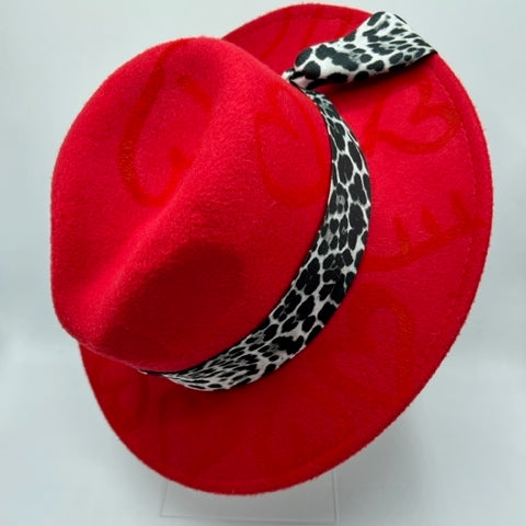 Red fedora with hearts