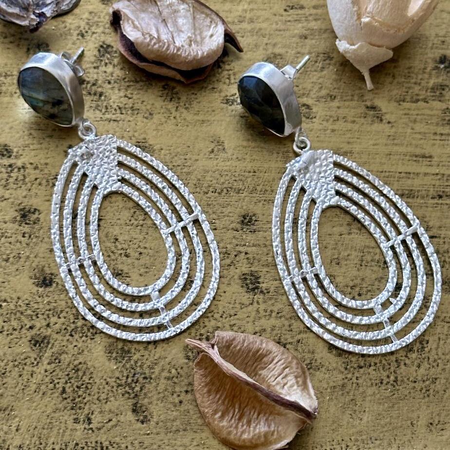 Labradorite Beaten-Effect Fashion Hoops