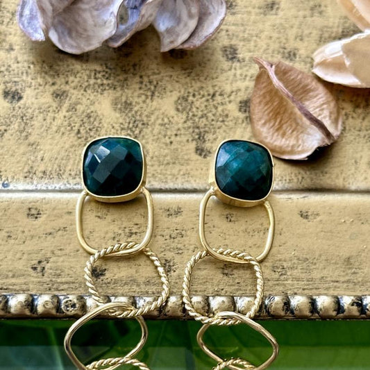 Green Onyx Linked Fashion Earrings