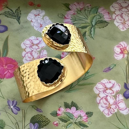 Black Onyx Gold Plated Fashion Cuff Bracelet