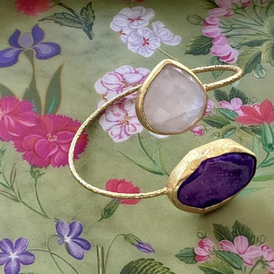 Amethyst and Moonstone Gold Plated Fashion Cuff Bracelet