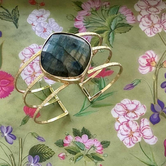 Labradorite Gold Plated Fashion Cuff Bracelet