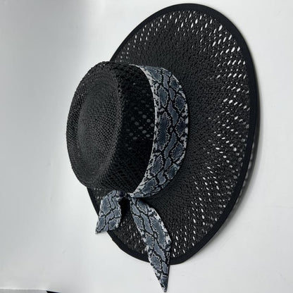 Black large brim natural straw