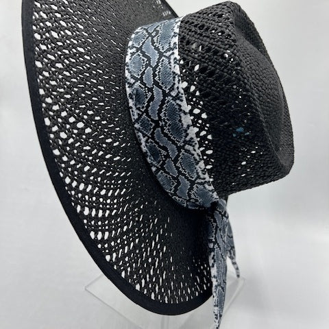 Black large brim natural straw