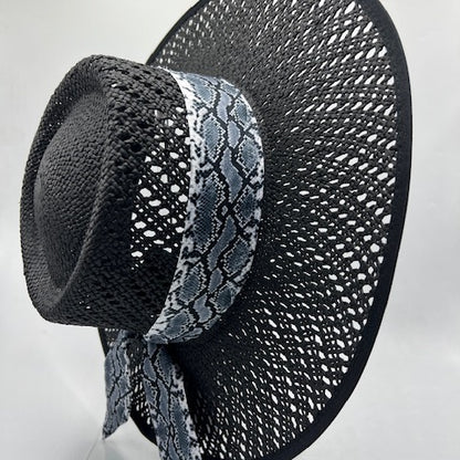 Black large brim natural straw