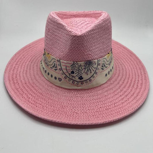 Pink natural straw fedora