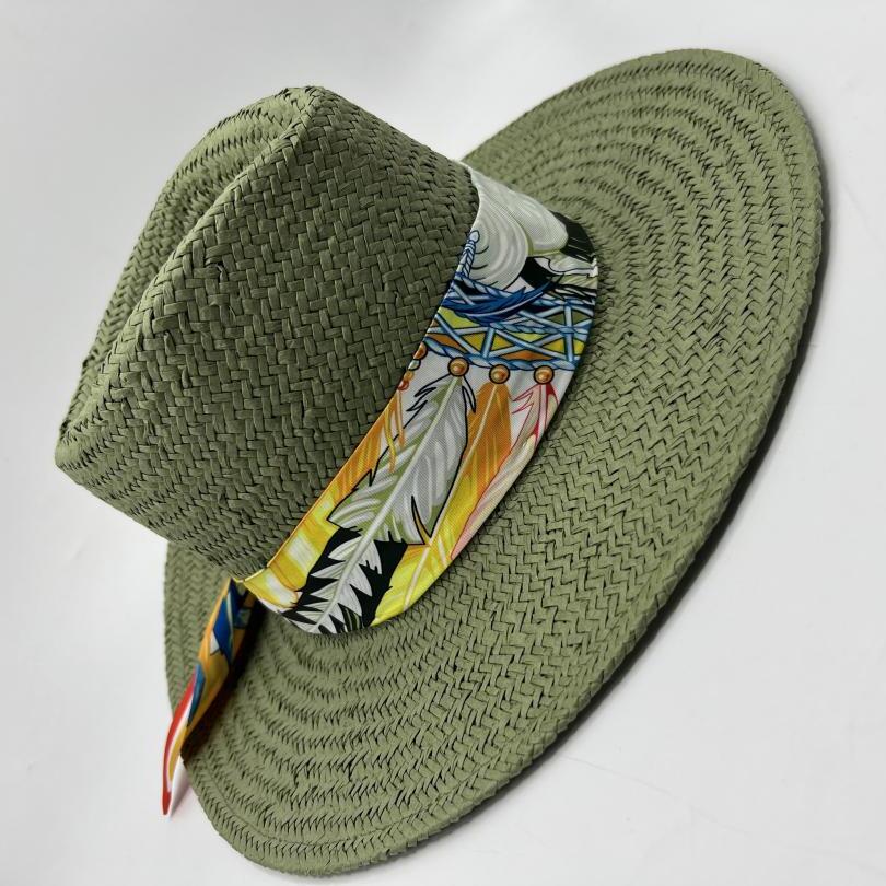 Unique pistachio natural straw fedora