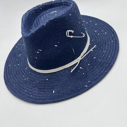 Navy blue straw hat with white paint