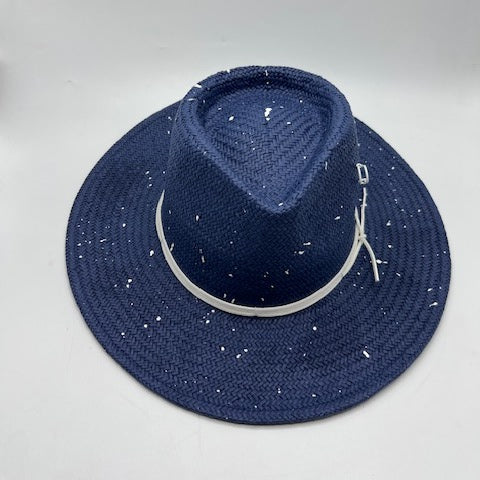 Navy blue straw hat with white paint