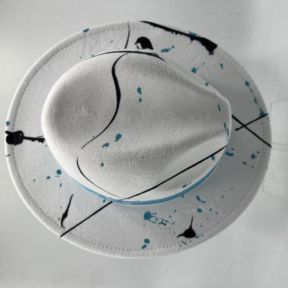 White fedora with splashes and turquoise band