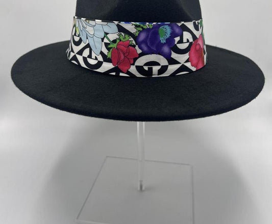 black fedora with red roses scarf