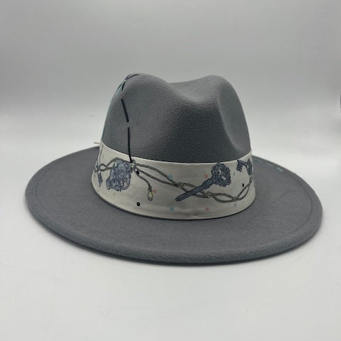 Grey fedora with baby blue serials