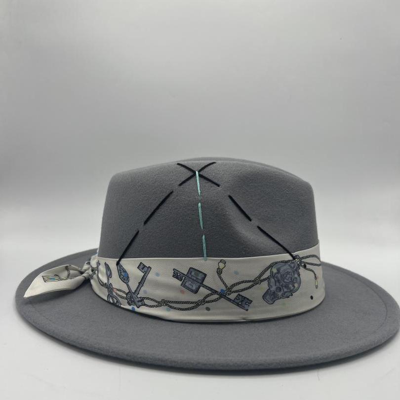 Grey fedora with baby blue serials