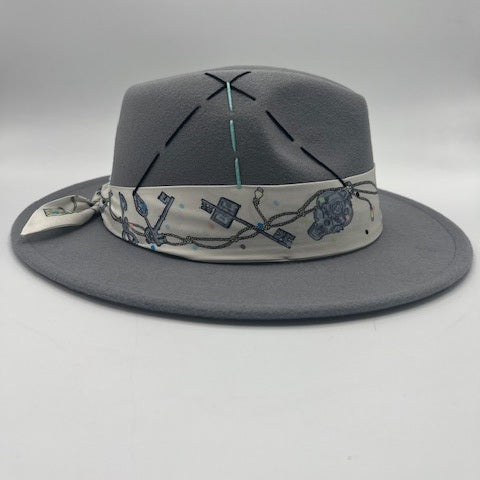 Grey fedora with baby blue serials