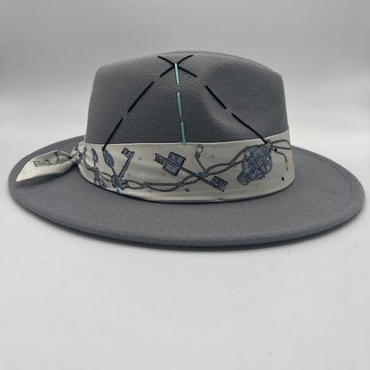 Grey fedora with baby blue serials