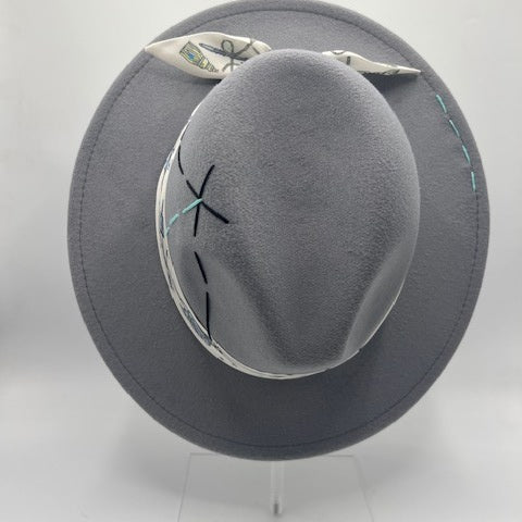 Grey fedora with baby blue serials