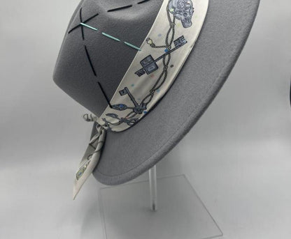 Grey fedora with baby blue serials